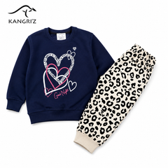Sweetheart Leopard Print Cotton Fleece Co-Ord Set for Girls | Export Quality Kids Winter Wear