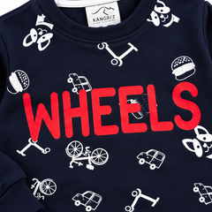 Wheels Printed Boys 2-Piece Cotton Fleece Tracksuit