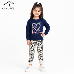Sweetheart Leopard Print Cotton Fleece Co-Ord Set for Girls | Export Quality Kids Winter Wear