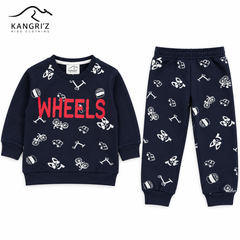 Wheels Printed Boys 2-Piece Cotton Fleece Tracksuit