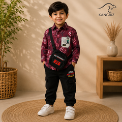 Printed Dri- Fit Boys Shirt With Cotton Jeans Pants and Bag