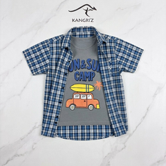 Checkered Double Shirt with Car & Rocket