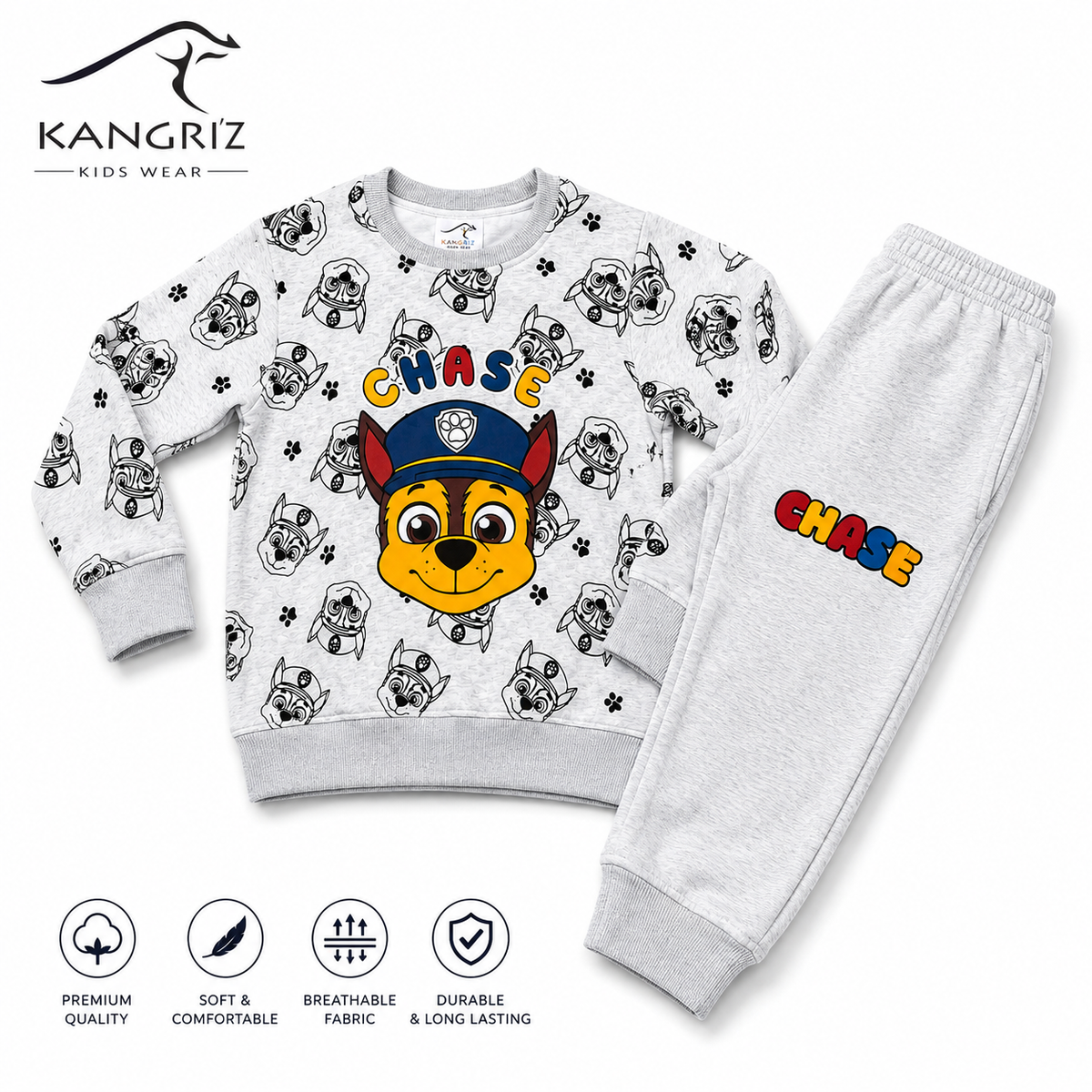 Paw Patrol Chase Kids Winter 100% Cotton Fleece Tracksuit Set