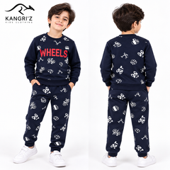 Wheels Printed Boys 2-Piece Cotton Fleece Tracksuit