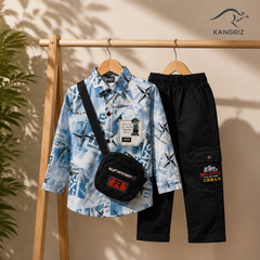 Printed Dri- Fit Boys Shirt With Cotton Jeans Pants and Bag