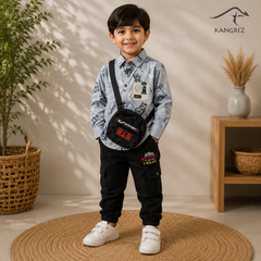 Printed Dri- Fit Boys Shirt With Cotton Jeans Pants and Bag
