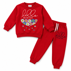 Hello Winter Premium Cotton Fleece Tracksuit for Girls – Warm &amp; Cozy Kids Winter Wear