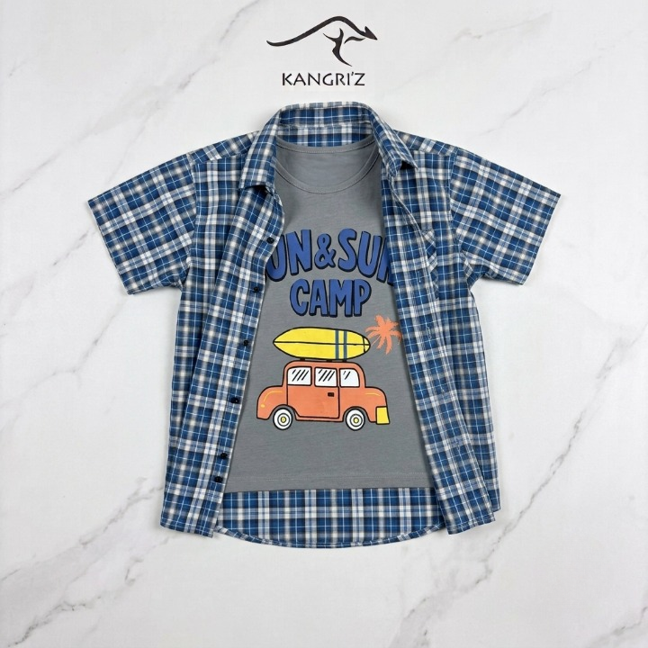 Checkered Double Shirt  with Car & Rocket
