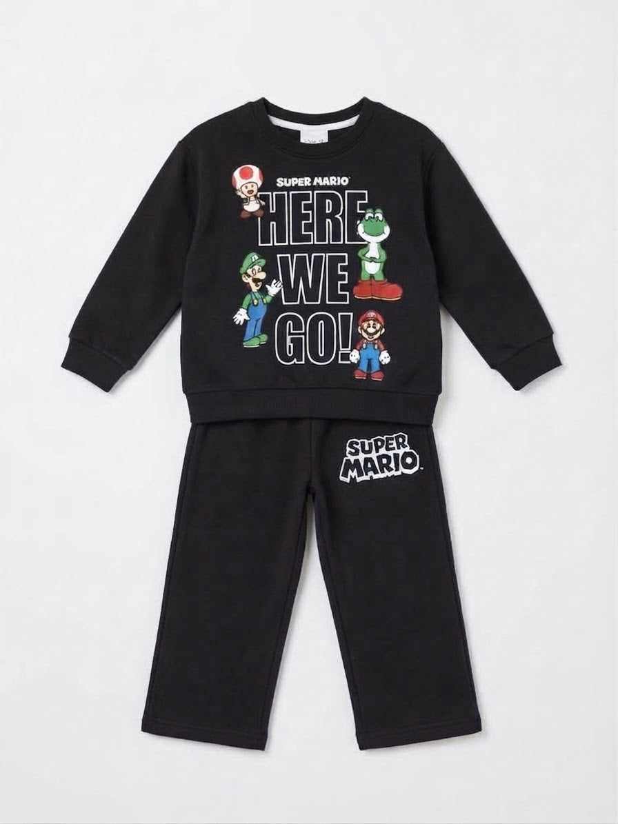Super Mario Flapper Style Premium Cotton Fleece Tracksuit for Kids