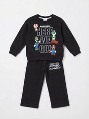 Super Mario Flapper Style Premium Cotton Fleece Tracksuit for Kids